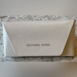 Michael Kors Saffino leather eyewear case in white with gold lettering